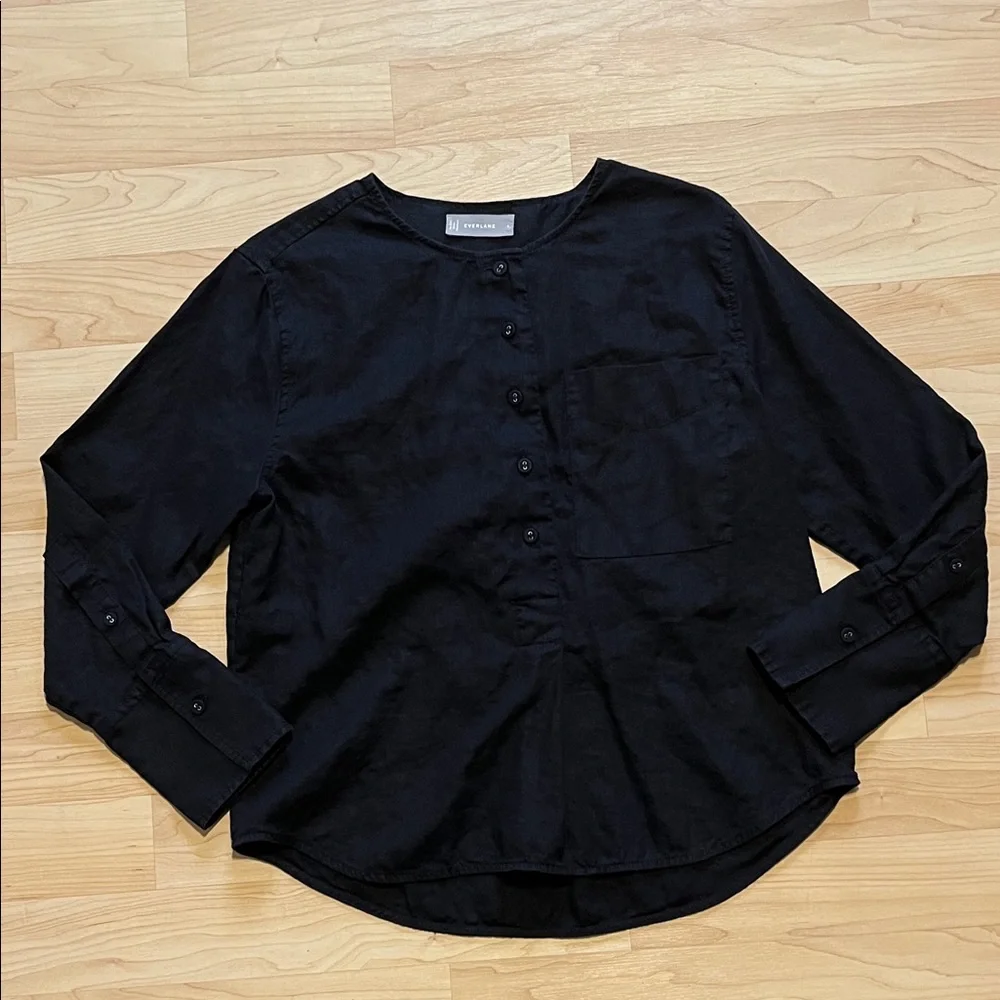 Everlane The Linen Popover Shirt Women's sz 6 Black - Picture 1 of 10